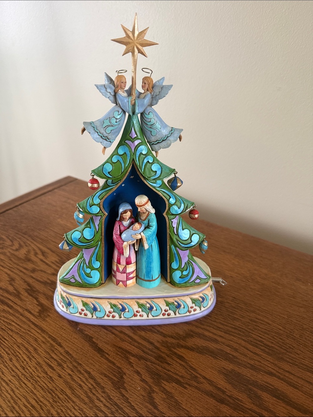 Jim Shore Blue, Green & Gold Nativity Tree Figurine